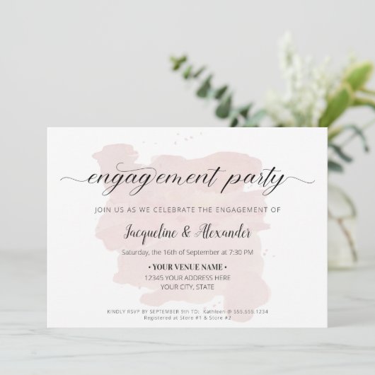 Einfache moderne Script Calligraphy Blush Watercol Einladung (Stehend Vorderseite)