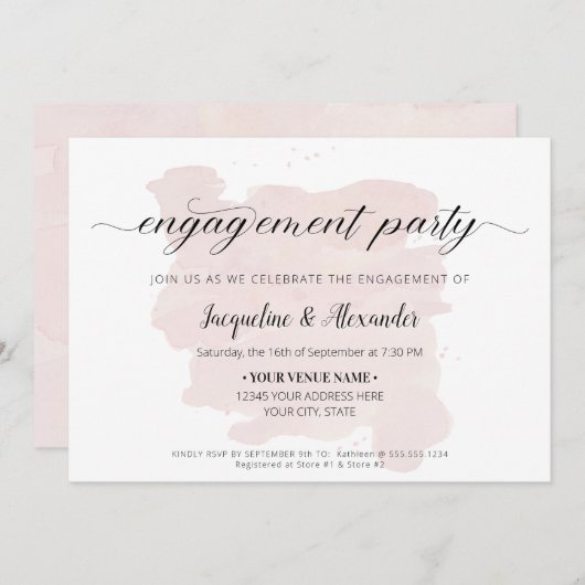 Einfache moderne Script Calligraphy Blush Watercol Einladung (Vorne/Hinten)