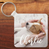 Einfache moderne Script Dog Name 2 Foto Schlüsselanhänger (Vorderseite)
