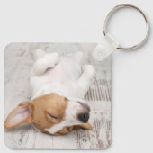 Einfache moderne Script Dog Name 2 Foto Schlüsselanhänger (Rückseite)