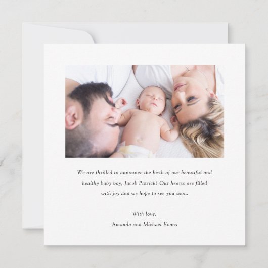 Einfache moderne Script Foto Boy oder Girl Birth Ankündigung (Rückseite)