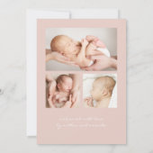 Einfache moderne Script Foto Collage Pink Birth Ankündigung (Rückseite)