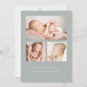 Einfache moderne Script Foto Collage Sage Birth Ankündigung (Rückseite)