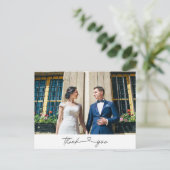 Einfache moderne Script-Foto Hochzeit Vielen Dank Postkarte (Stehend Vorderseite)