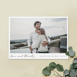 Einfache moderne Script-Foto-Liebe und Dank Hochze Dankeskarte