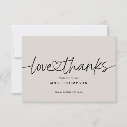 Einfache moderne Script-Liebe und dank Brautparty Dankeskarte (Vorderseite)
