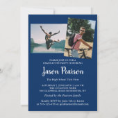 Einfache moderne Script Navy Blue Abschluss 3 Foto Einladung (Rückseite)