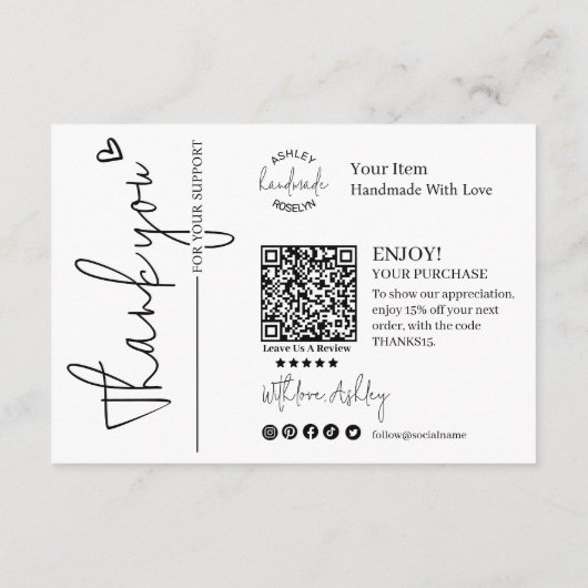 Einfache moderne Script QR Code, vielen Dank Begleitkarte (Rückseite)