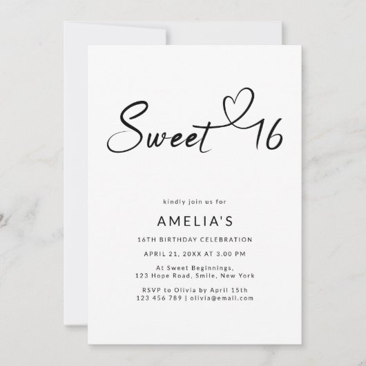 Einfache moderne Script Typografie Sweet 16 Foto Einladung (Vorderseite)