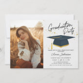 Einfache moderne Script-Uni Foto Abschluss Einladung (Vorderseite)