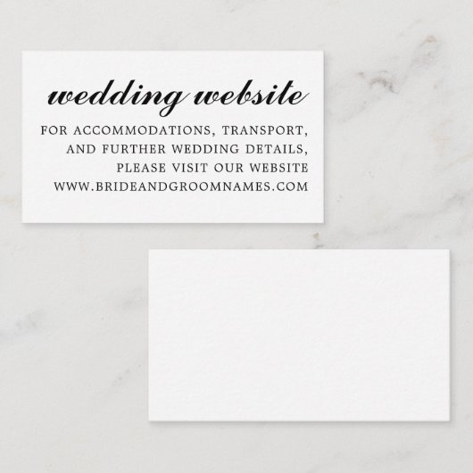 Einfache moderne Script Wedding Website Black Begleitkarte (Vorne/Hinten)