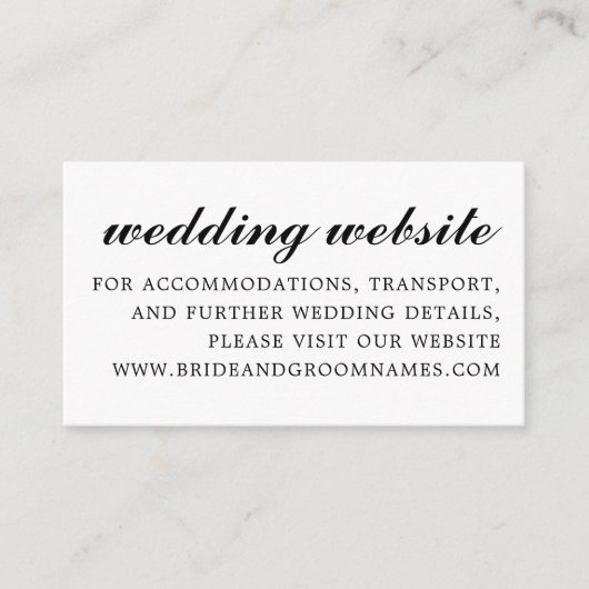 Einfache moderne Script Wedding Website Black Begleitkarte (Vorderseite)