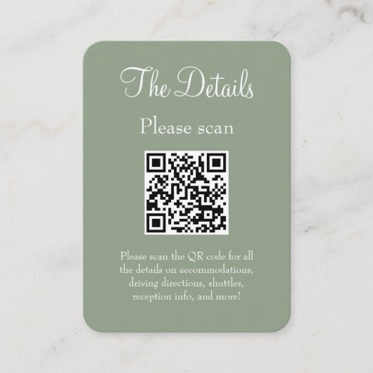 Einfache, moderne Seite Grüne Hochzeitdetails QR-C Begleitkarte (Vorderseite)