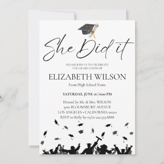 Einfache Moderne sie tat es Abschluss Einladung (Vorderseite)