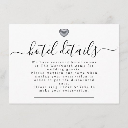 Einfache moderne Silberherz-Hochzeitsgeschichten Begleitkarte (Vorderseite)