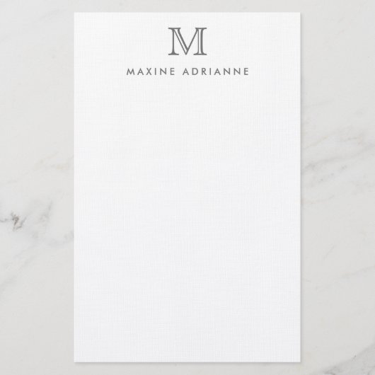 Einfache moderne Silver Gray Monogram Initial Briefpapier (Vorderseite)