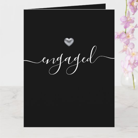 Einfache moderne Silver Heart Black Verlobt Karte (Orchidee)