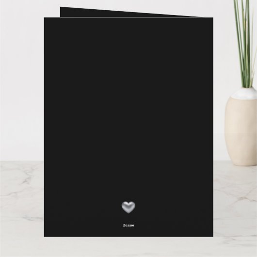 Einfache moderne Silver Heart Black Verlobt Karte (Rückseite)