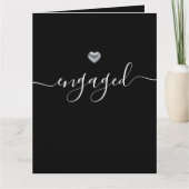 Einfache moderne Silver Heart Black Verlobt Karte (Vorderseite)