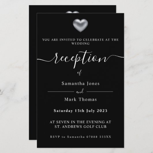 Einfache moderne Silver Heart Empfang Briefpapier (Vorne/Hinten)