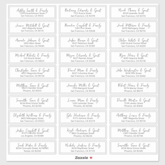 Einfache, moderne Skriptadresse für Hochzeitsgäste Aufkleber (Blatt)