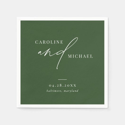 Einfache moderne Skriptnamen Grüne Hochzeit Serviette (Vorderseite)