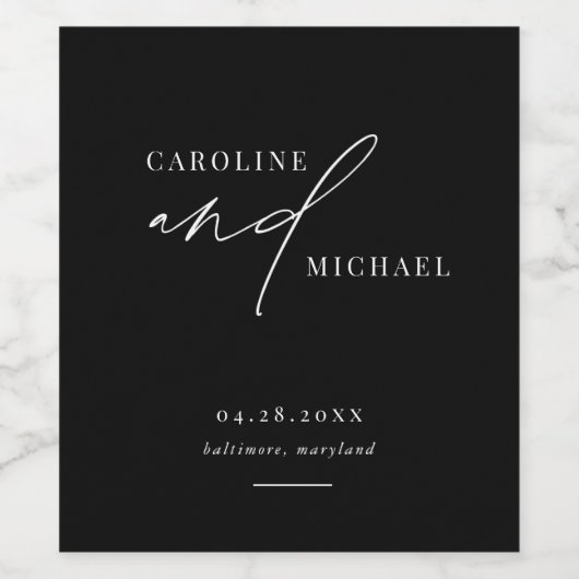 Einfache moderne Skriptnamen Hochzeit Weinetikett (Einzelnes Label)