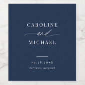 Einfache moderne Skriptnamen Navy Wedding Wine Weinetikett (Einzelnes Label)