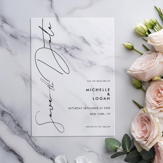 Einfache moderne SkriptWedding Save the Date Acryleinladungen