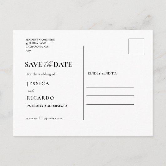 Einfache moderne SkriptWedding speichert das Date- Postkarte (Rückseite)