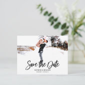 Einfache moderne SkriptWedding speichert das Date- Postkarte (Stehend Vorderseite)