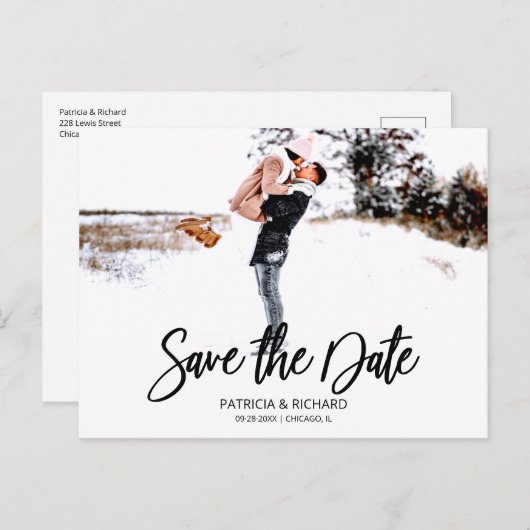 Einfache moderne SkriptWedding speichert das Date- Postkarte (Vorne/Hinten)