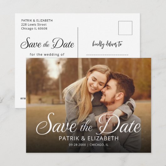 Einfache moderne SkriptWedding speichert das Date- Postkarte (Vorne/Hinten)