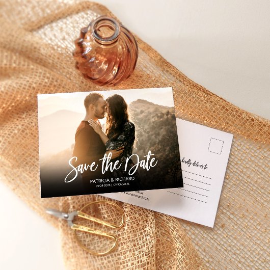 Einfache moderne SkriptWedding speichert das Date- Postkarte
