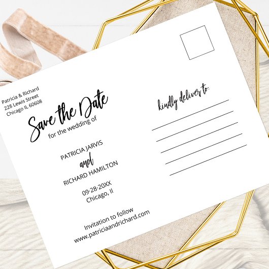 Einfache moderne SkriptWedding speichert das Date- Postkarte