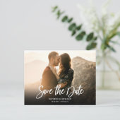 Einfache moderne SkriptWedding speichert das Date- Postkarte (Stehend Vorderseite)