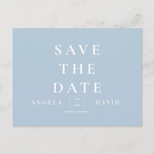 Einfache moderne Sky Blue Wedding rettet das Datum Postkarte (Vorderseite)