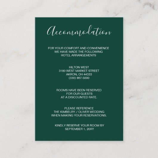 Einfache moderne Smarald Green Wedding Begleitkarte (Vorderseite)