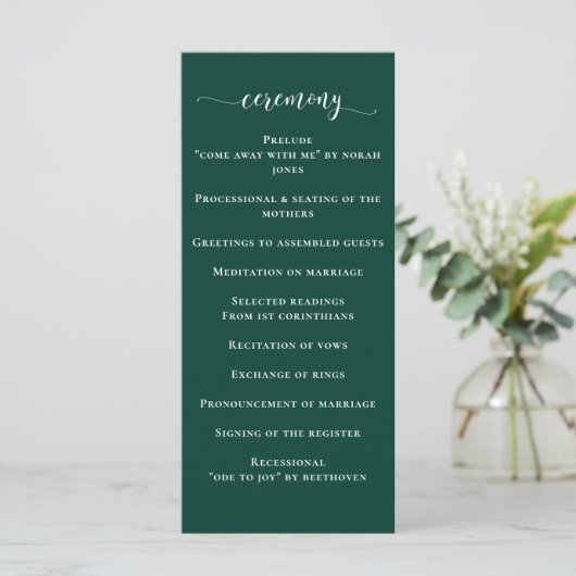 Einfache moderne Smarald Green Wedding Programm (Stehend Vorderseite)