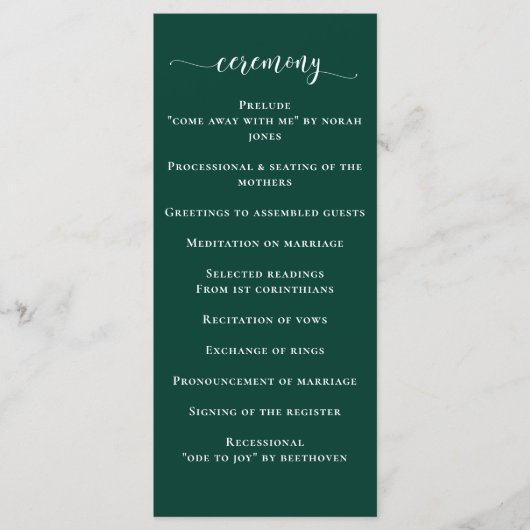 Einfache moderne Smarald Green Wedding Programm (Vorderseite)