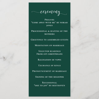 Einfache moderne Smarald Green Wedding Programm