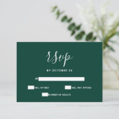 Einfache moderne Smarald Green Wedding RSVP Karte (Stehend Vorderseite)