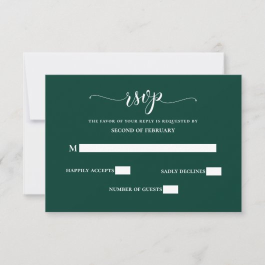 Einfache moderne Smarald Green Wedding RSVP Karte (Vorderseite)