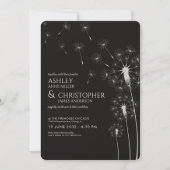 Einfache, moderne Smoke Black Dandelion Wedding Einladung (Vorderseite)