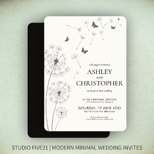 Einfache, moderne Smoke Black Dandelion Wedding Einladung