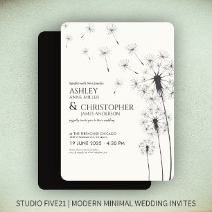 Einfache, moderne Smoke Black Dandelion Wedding Einladung