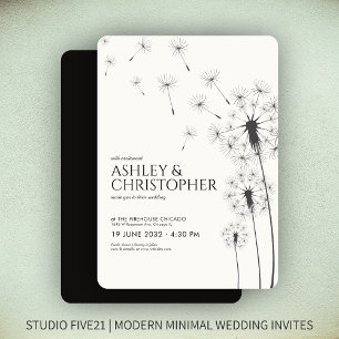 Einfache, moderne Smoke Black Dandelion Wedding Einladung