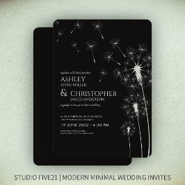 Einfache, moderne Smoke Black Dandelion Wedding Einladung