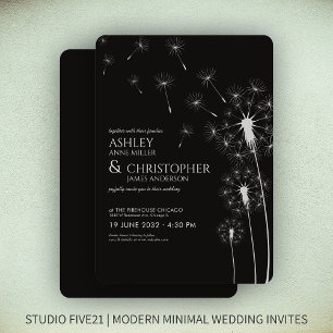 Einfache, moderne Smoke Black Dandelion Wedding Einladung