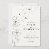 Einfache, moderne Smoke Black Dandelion Wedding Einladung (Vorderseite)